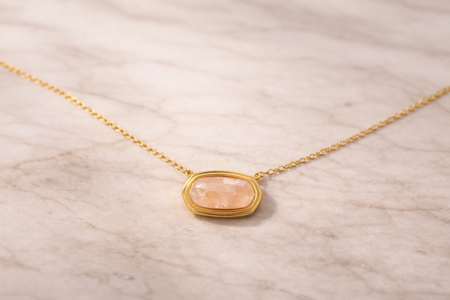 Blush Crystal Pendant Necklace 18K Gold PVD over Stainless Steel