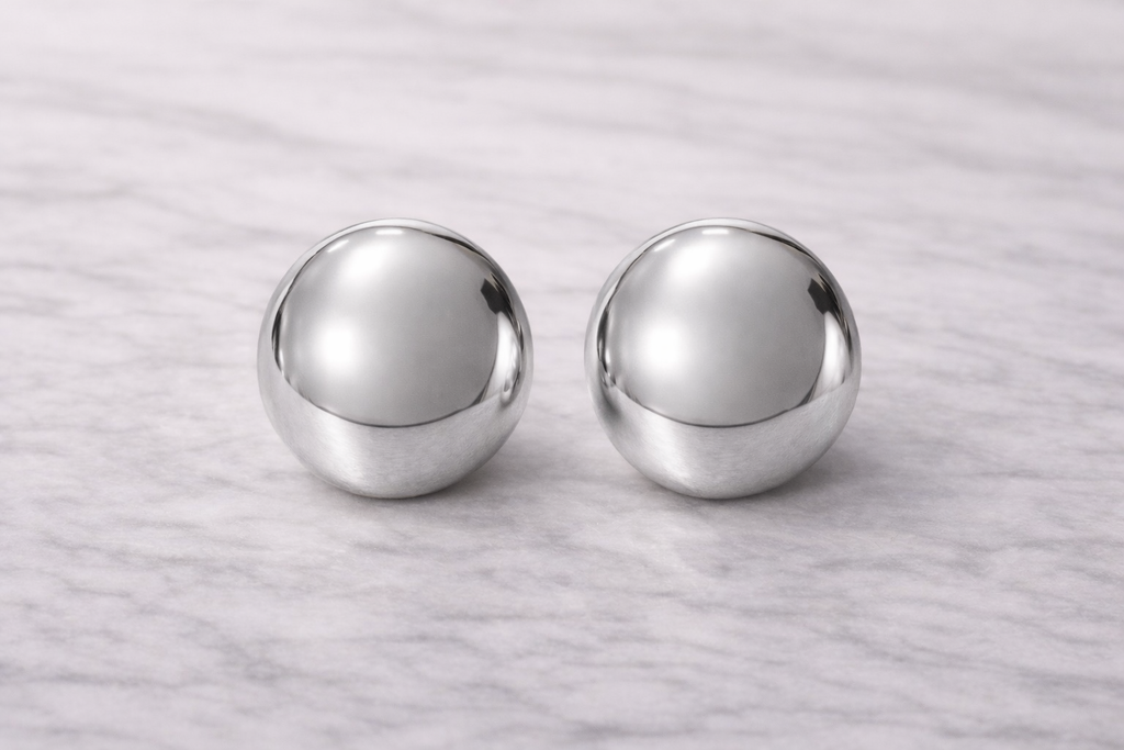 Domed Silver Stud Earrings Stainless Steel