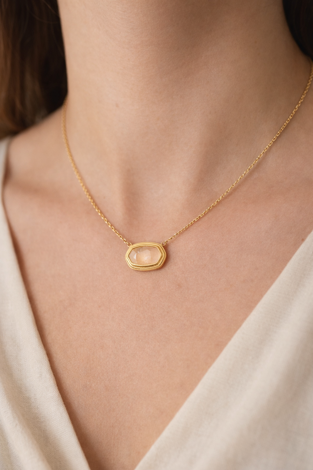 Blush Crystal Pendant Necklace 18K Gold PVD over Stainless Steel