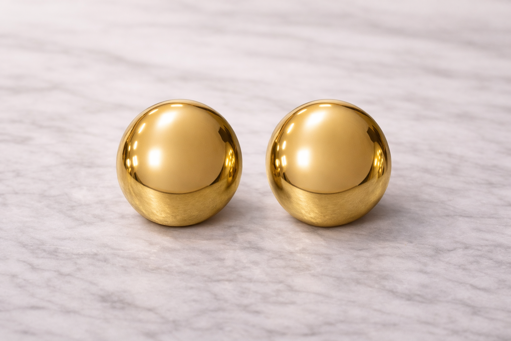 Domed Gold Stud Earrings 18K Gold PVD Stainless Steel