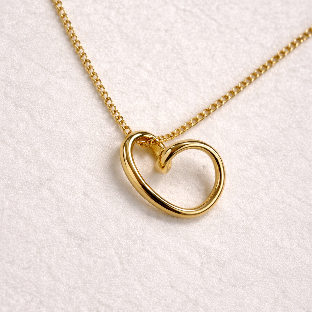 Open Heart Pendant Necklace 18K Gold PVD Stainless Steel
