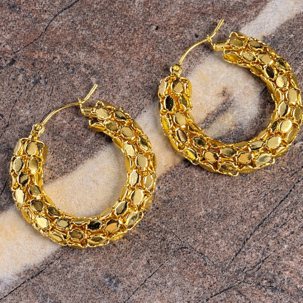 Honeycomb 18k Gold Plated Earrings 18K Gold PVD Stainless Steel