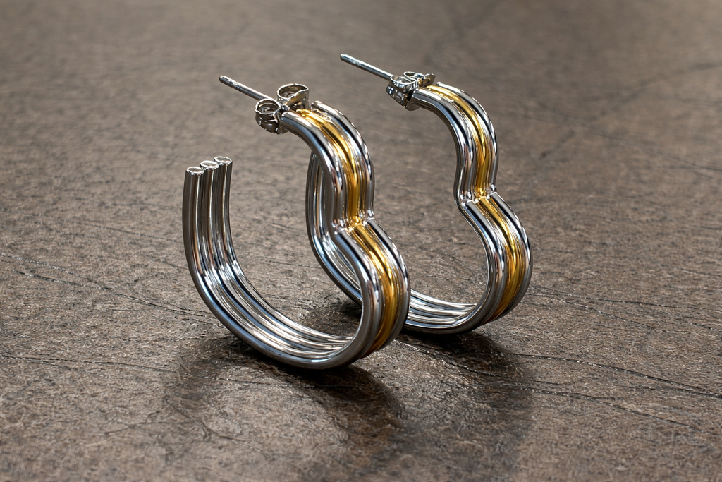 Two-Tone Heart Hoop Earrings – 18K Gold PVD & Stainless Steel