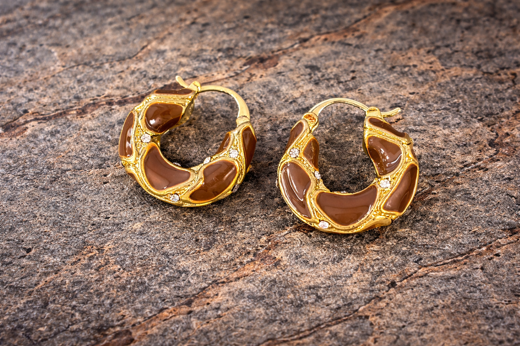 Amber Enamel Hoop Earrings 18K Gold PVD Stainless Steel