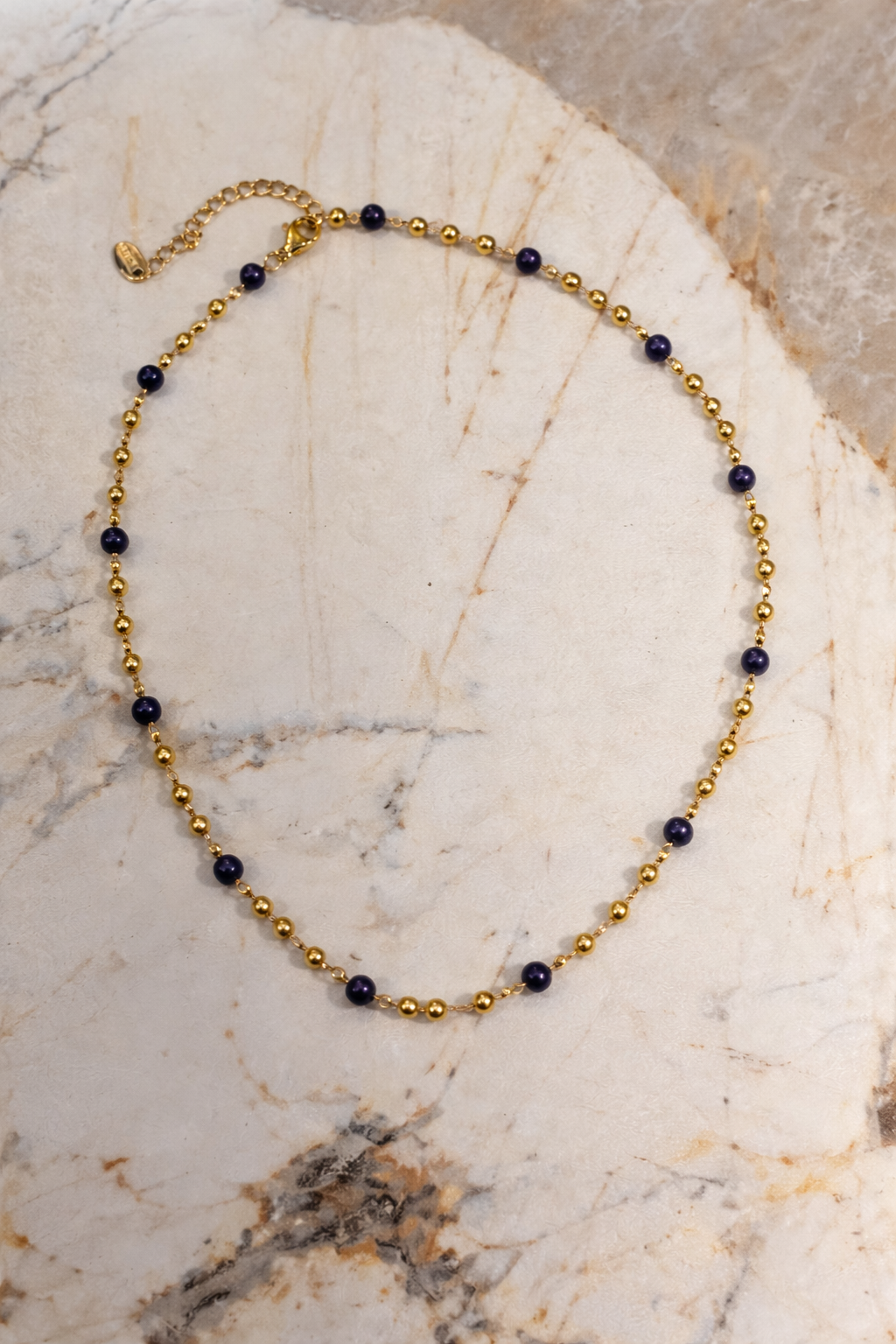 Blue Stone Station Necklace Natural Stone & 18K Gold PVD Stainless Steel