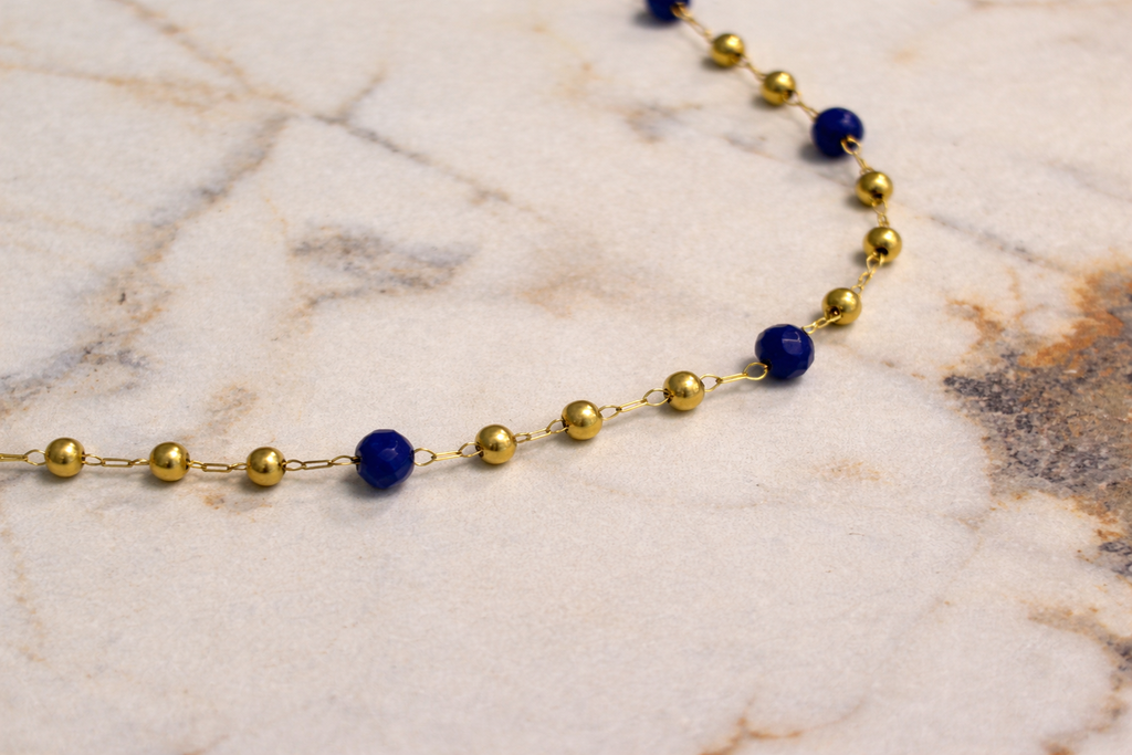 Blue Stone Station Necklace Natural Stone & 18K Gold PVD Stainless Steel