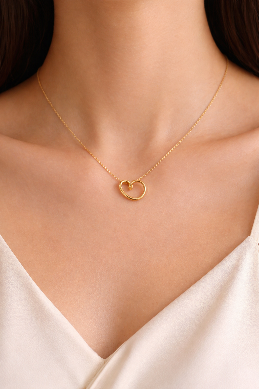 Open Heart Pendant Necklace 18K Gold PVD Stainless Steel