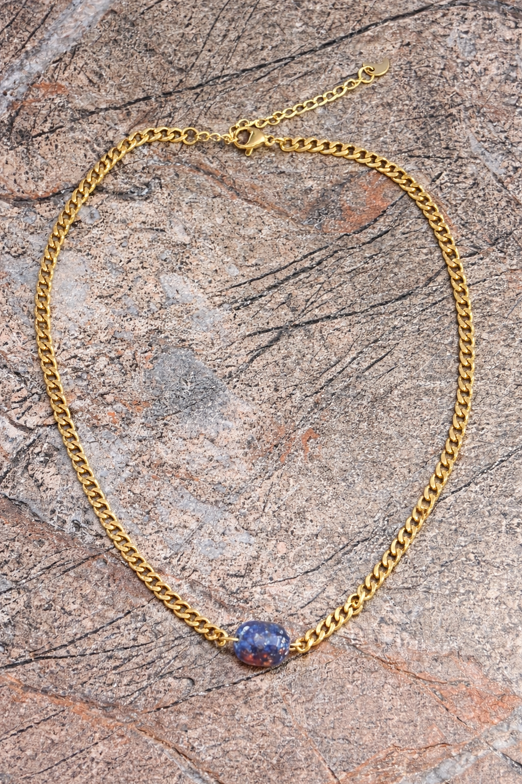 Blue Stone Chain Necklace Natural Stone & 18K Gold PVD Stainless Steel