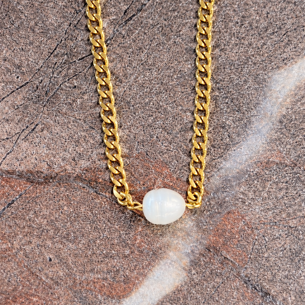 Pearl Chain Necklace Freshwater Pearl & 18K Gold PVD Stainless Steel