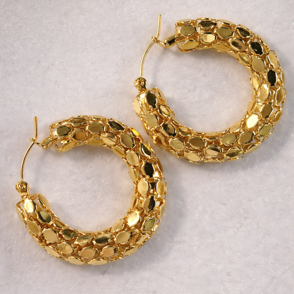 Honeycomb 18k Gold Plated Earrings 18K Gold PVD Stainless Steel