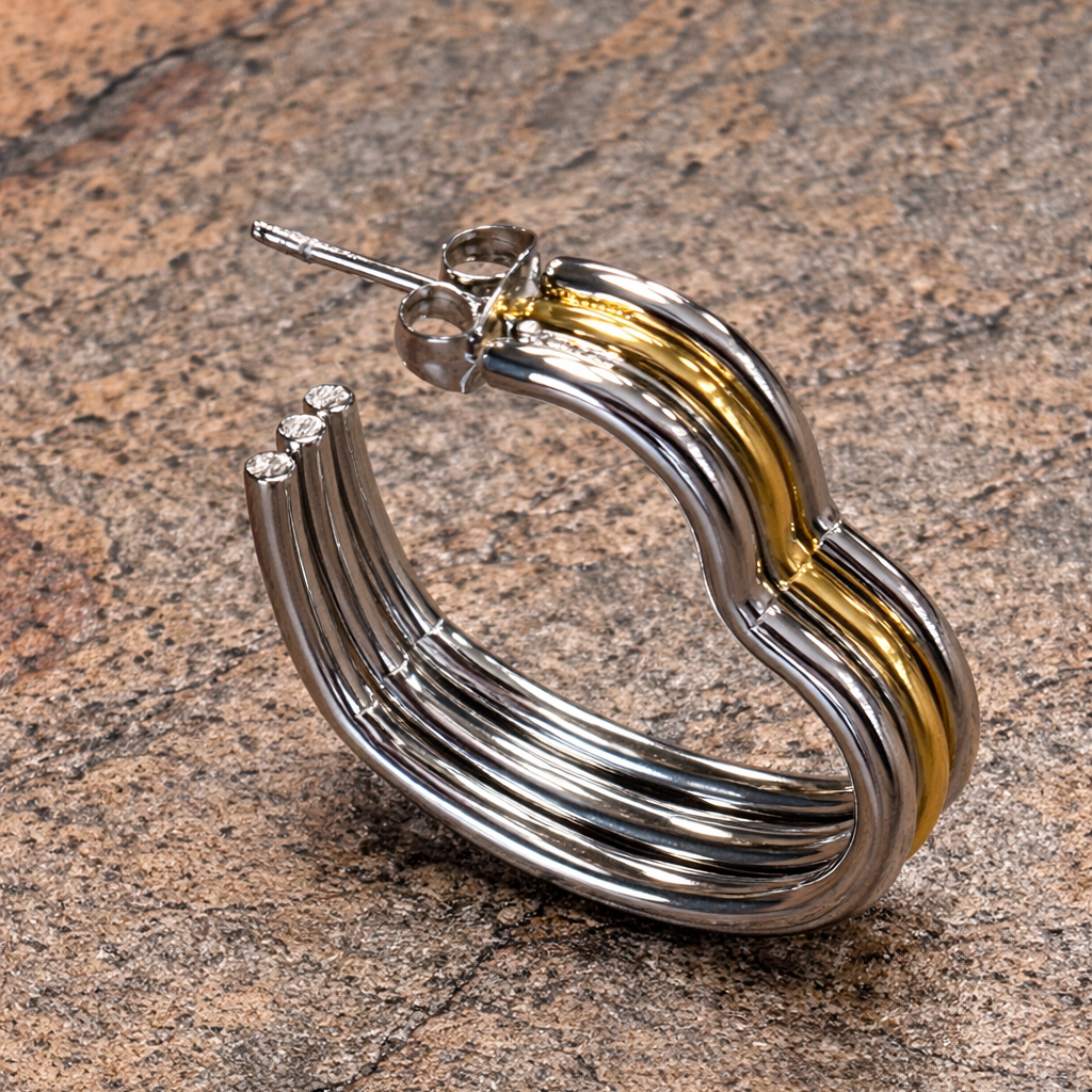 Two-Tone Heart Hoop Earrings – 18K Gold PVD & Stainless Steel