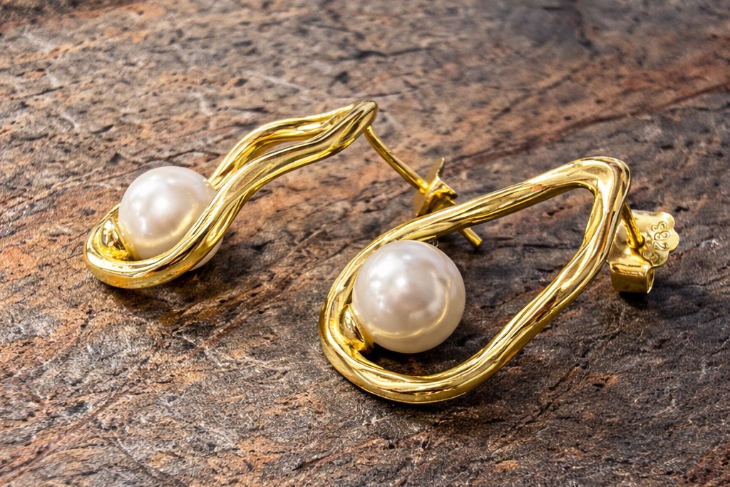 The Aurelia Abstract 14k Gold Plated Pearl Earrings