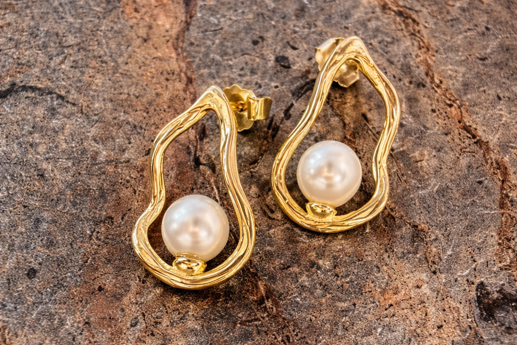 The Aurelia Abstract 14k Gold Plated Pearl Earrings