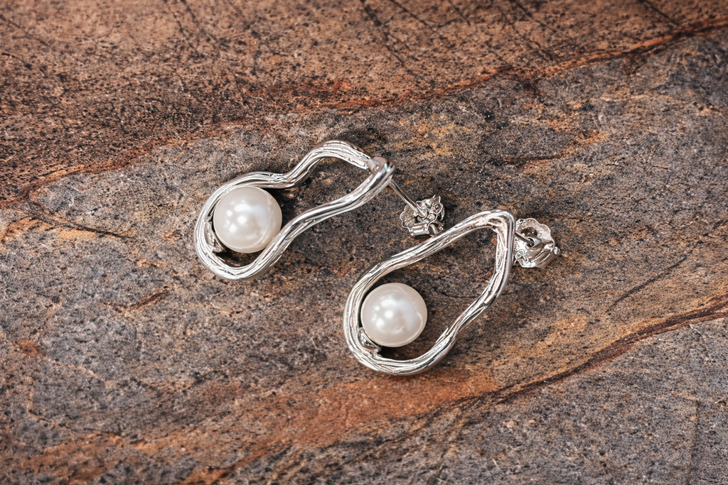 The Aurelia Abstract Silver Pearl Earrings