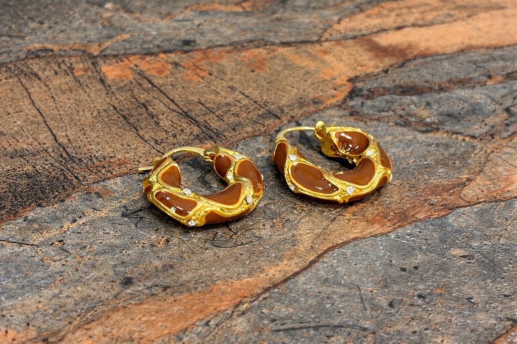 Amber Enamel Hoop Earrings 18K Gold PVD Stainless Steel