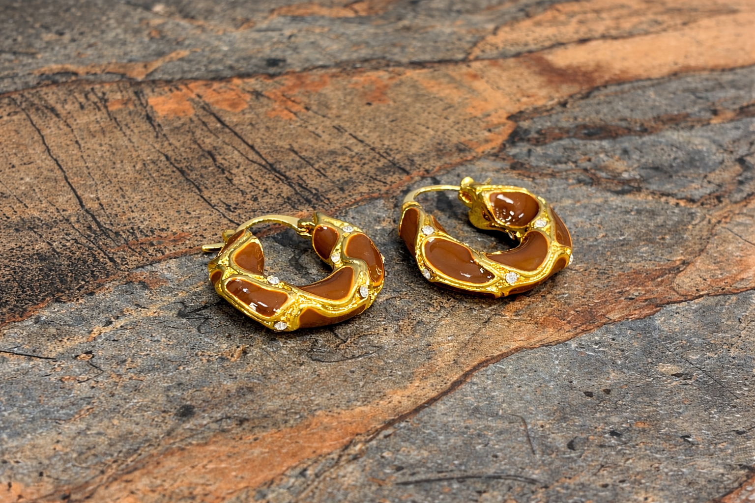 Amber Enamel Hoop Earrings 18K Gold PVD Stainless Steel