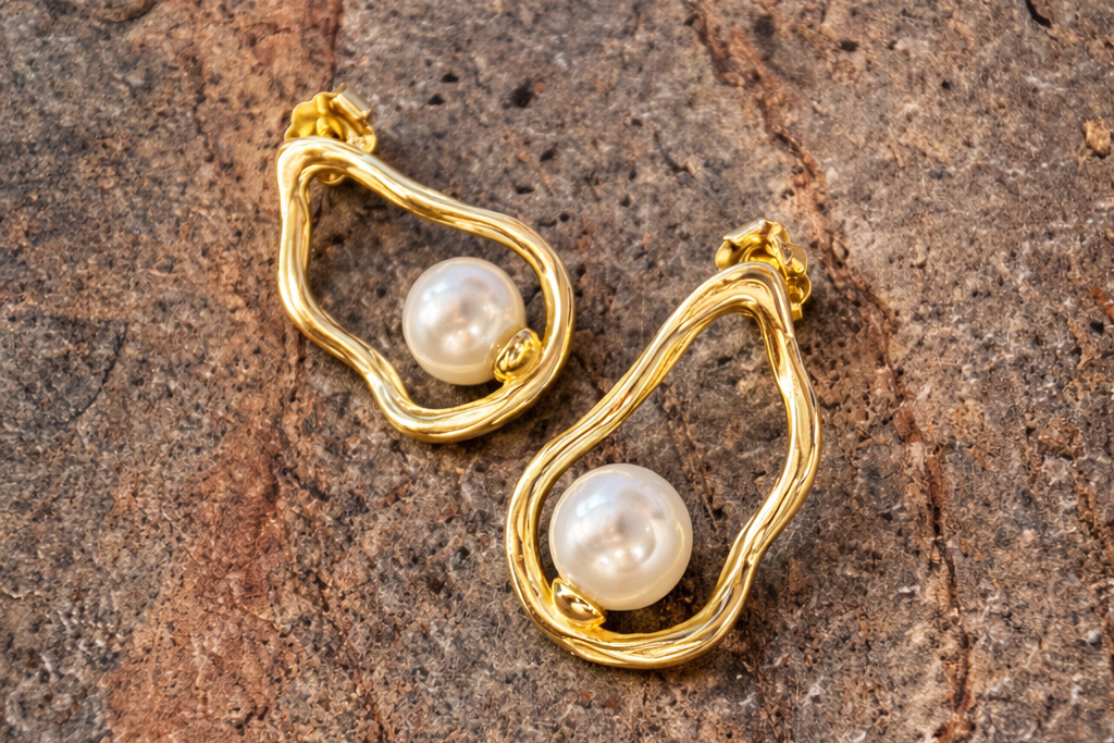 The Aurelia Abstract 14k Gold Plated Pearl Earrings