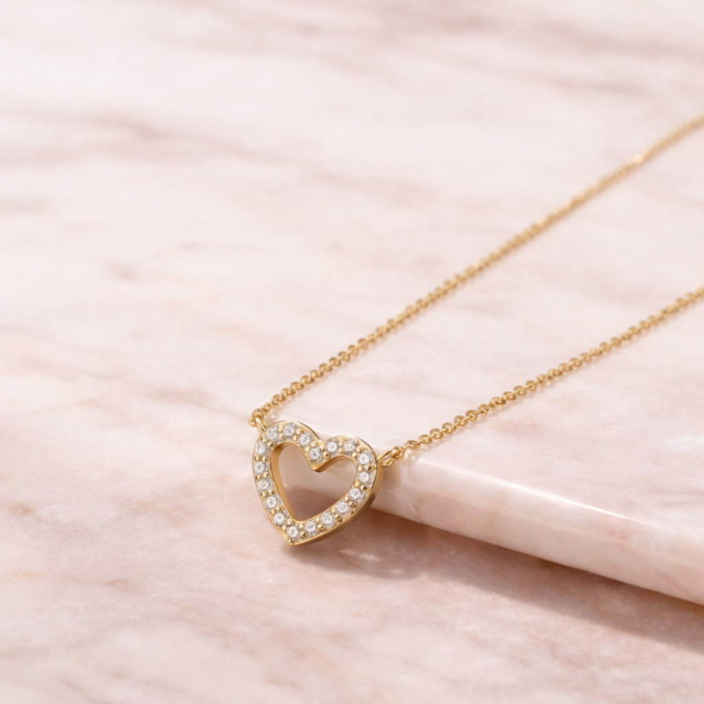 Open Heart Necklace Sterling Silver 14k Gold Plated