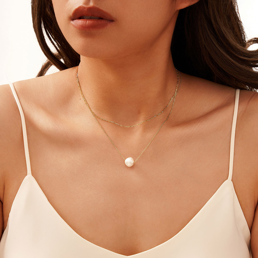 The Isla Layered 14k Gold Plated Pearl Necklace
