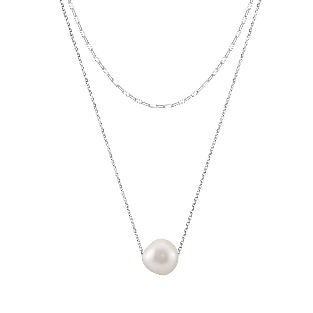 The Isla Layered Silver Pearl Necklace