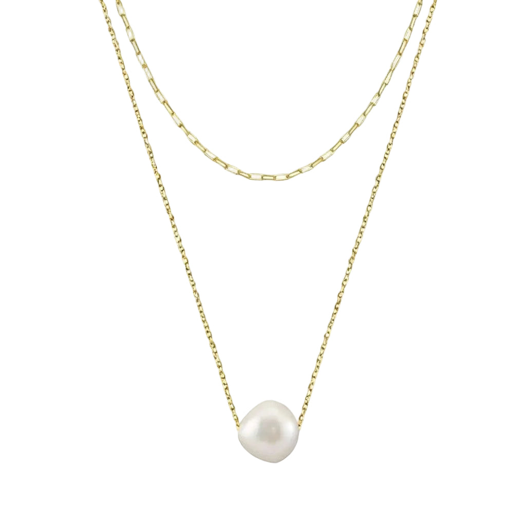 The Isla Layered 14k Gold Plated Pearl Necklace