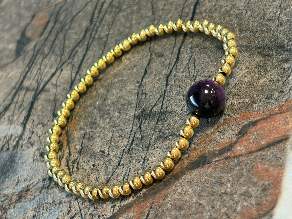 Agate Beaded Bracelet Natural Stone & 18K Gold PVD Stainless Steel