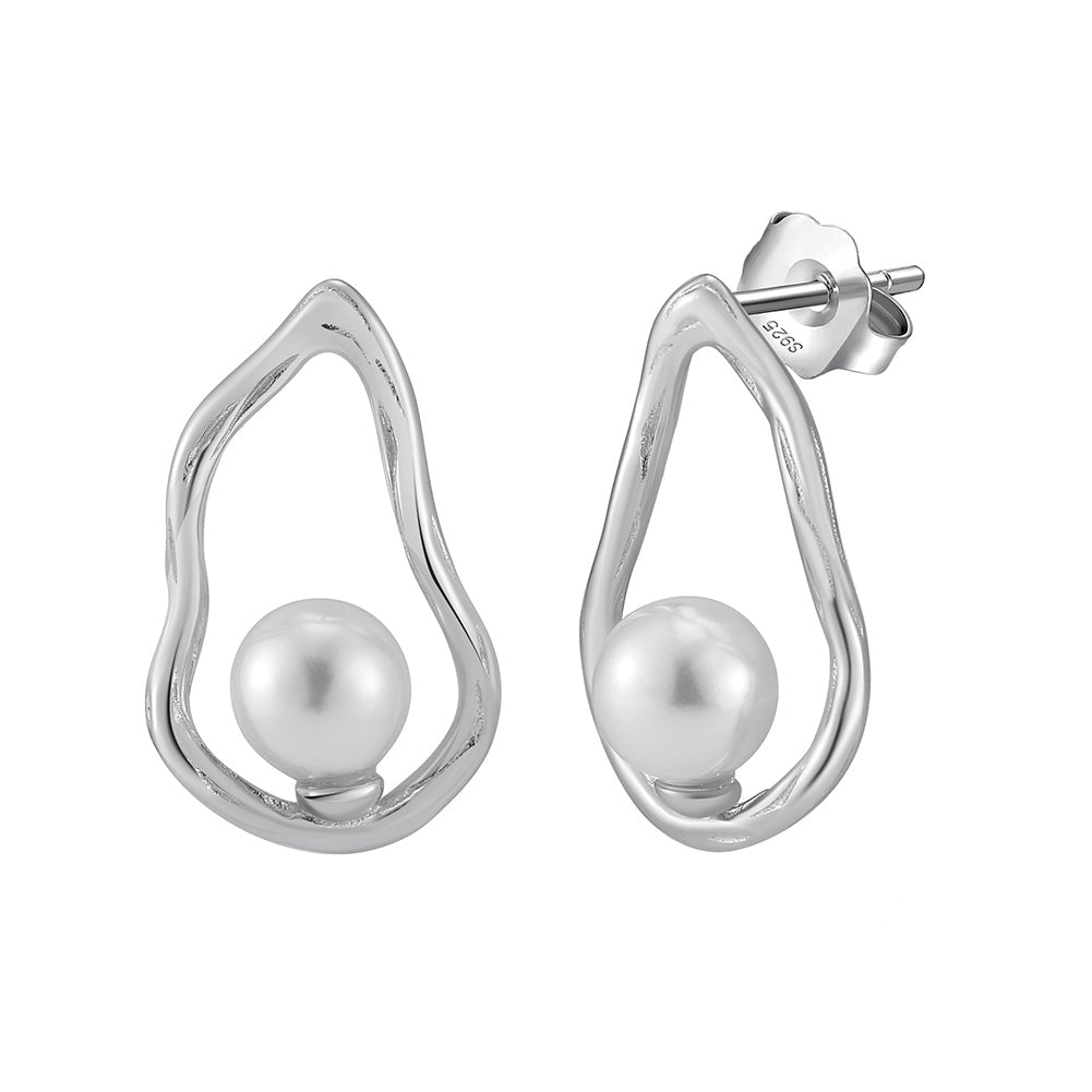 The Aurelia Abstract Silver Pearl Earrings