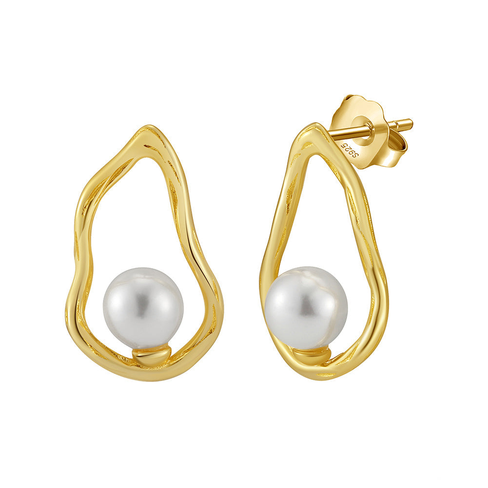 The Aurelia Abstract 14k Gold Plated Pearl Earrings